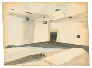 Luc Tuymans, Gaskamer (Gas Chamber) 1986, oil on canvas, 24 x 32 1/2 in., The Over Holland Collection. In honor of Caryl Chessman, © Luc Tuymans, photo: Peter Cox. Courtesy The Over Holland Collection