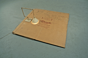 andy-coolquitt Andy Coolquitt, bOnniE i LovE (can) YOu, cAn i sEE yOu saT oR SuN LovE jiM, 2008, cardboard, altered metal lamp, electrical wire, 3” x 63” x 54". Courtesy of the artist and Jack Hanley Gallery